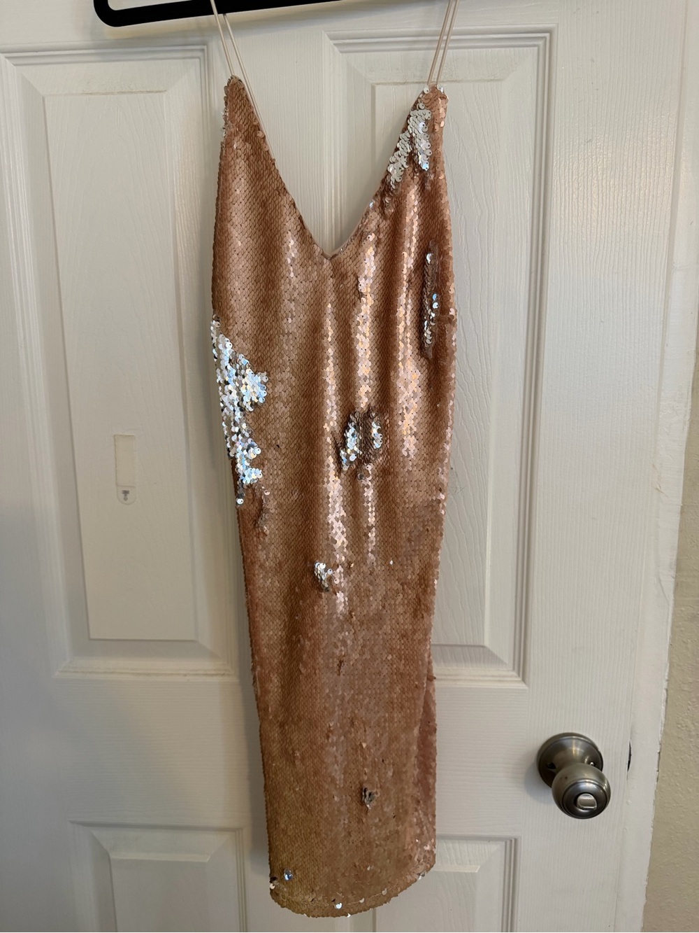 NanaMacs Rose Gold Sequin Backless Slip Dress